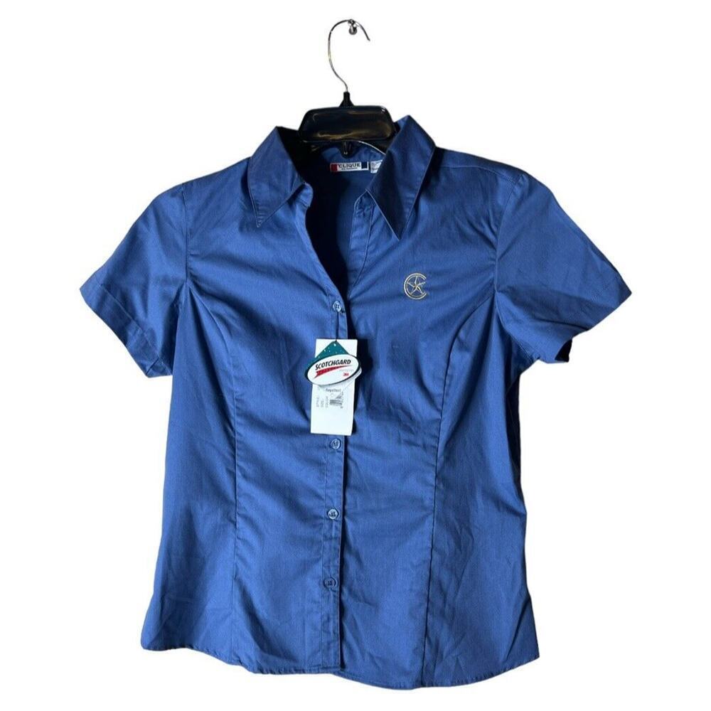 Clique Shirt Women's Size Medium Fitted Button Front Short Sleeves Top NEW